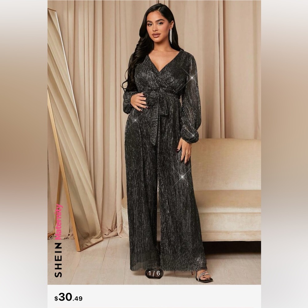 Never worn SHEIN maternity jumpsuit, black with silver metallic